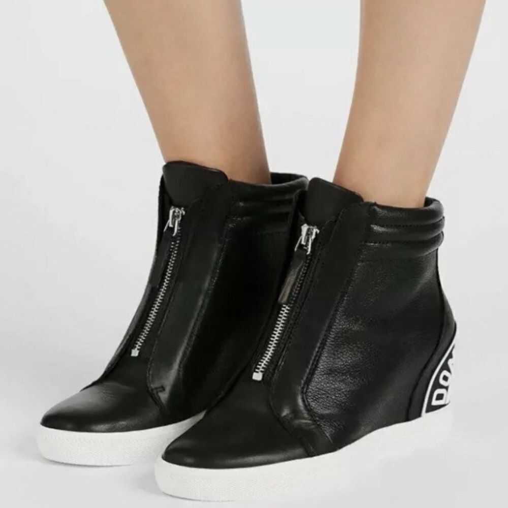 DKNY Donna Karan Black & White Wedge Heel Zip up Sneakers(Size 7M)
